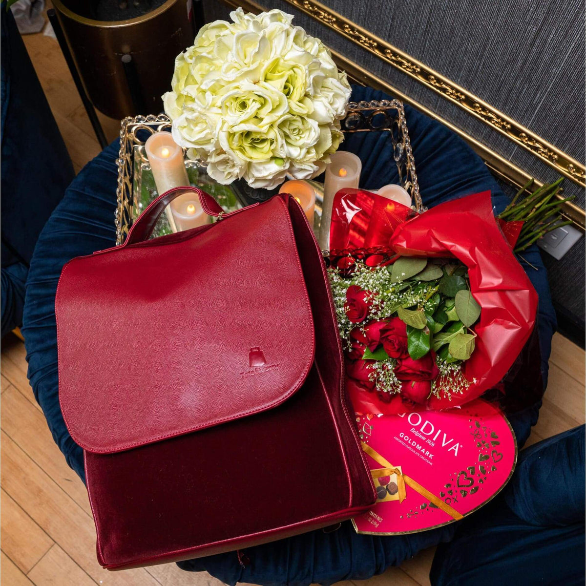 Burgundy Velour Backpack - Tote&Carry